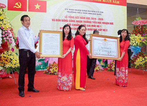Lễ công nhận Trường Tiểu học Nhuận Đức đạt chuẩn Quốc gia mức độ 1 và Kiểm định chất lượng giáo dục cấp độ 2